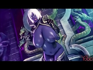 dark elf gets fuck by all monster