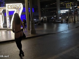 Jeny Smith naked in snow fall walking through the city