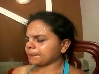 Stupid slave eats spit, snot and ass of 4 girls