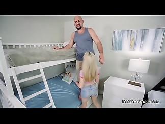 Petite teen bangs in room with bunk beds