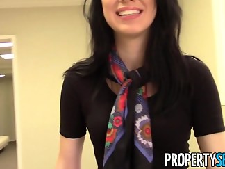 PropertySex - Beautiful brunette real estate agent home office sex video